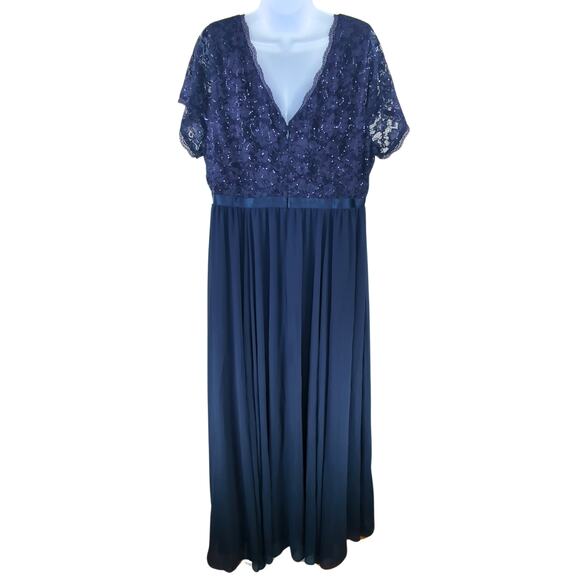 Torrid Plus Size 24 Sequin Lace Maxi Dress Navy Evening Gown NWT - Picture 2 of 12